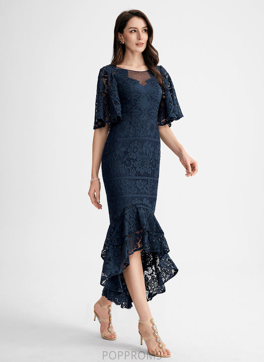 Asymmetrical Neck Trumpet/Mermaid Cocktail Dresses Ruffle Scoop With Lace Dress Sanai Cocktail