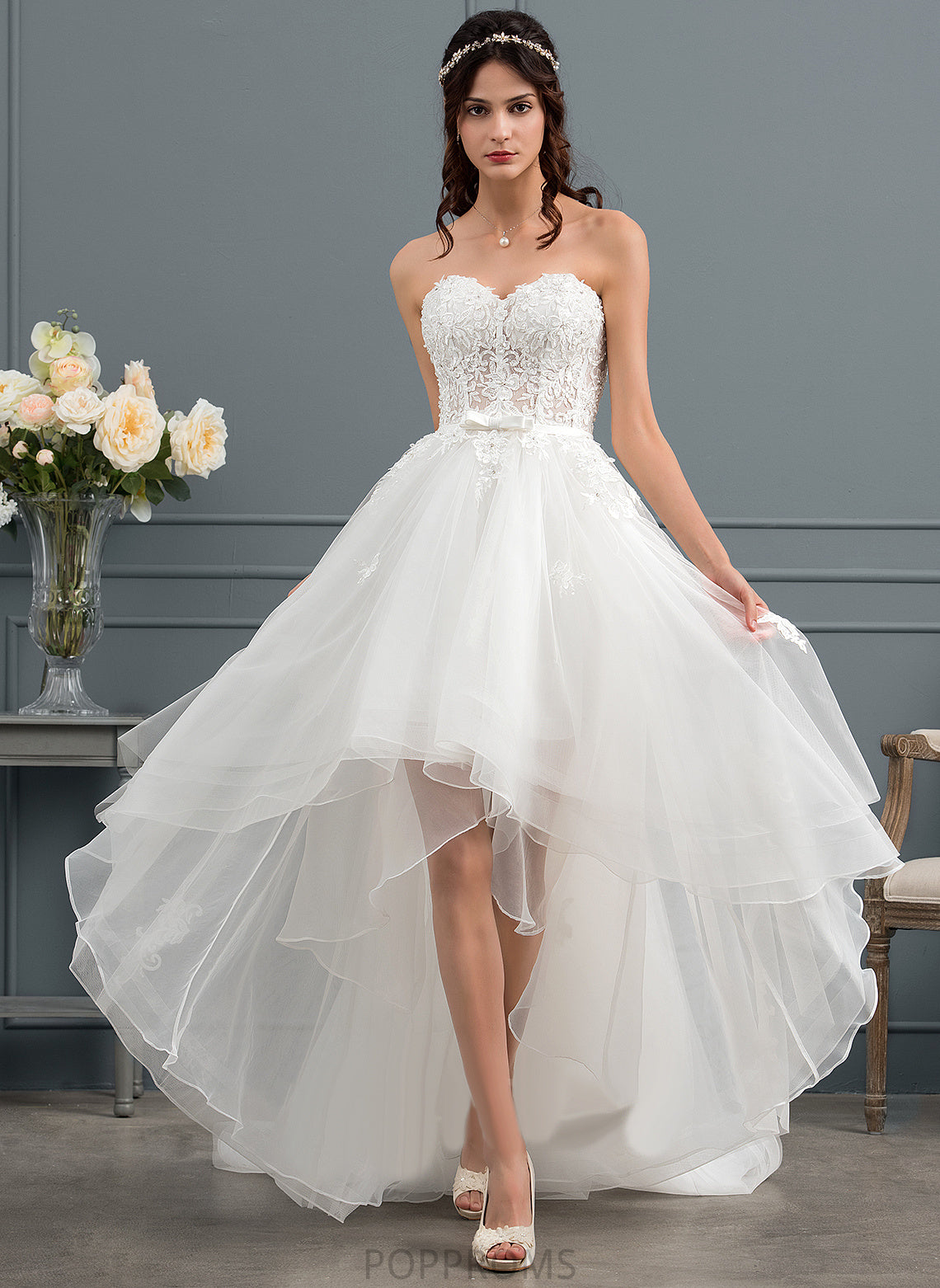 Beading With Wedding Dresses Penny Asymmetrical Sweetheart Wedding Lace Dress Sequins Bow(s) Tulle A-Line Satin