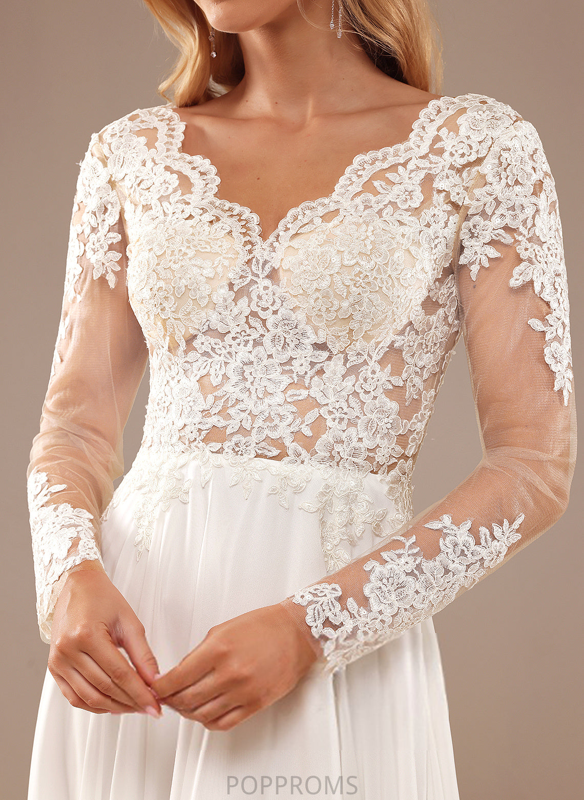 Floor-Length A-Line Sequins Lace Cheyanne V-neck Dress Wedding Dresses Lace Wedding With Chiffon