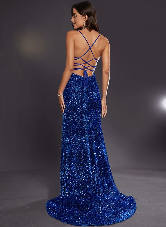 Trumpet/Mermaid Square Prom Dresses Sequined Lacey Floor-Length