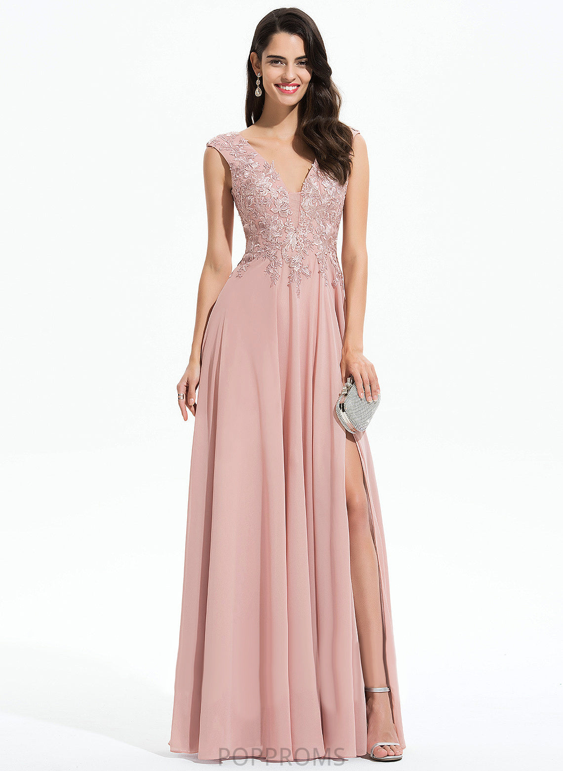 Yasmin V-neck A-Line Chiffon Prom Dresses Floor-Length