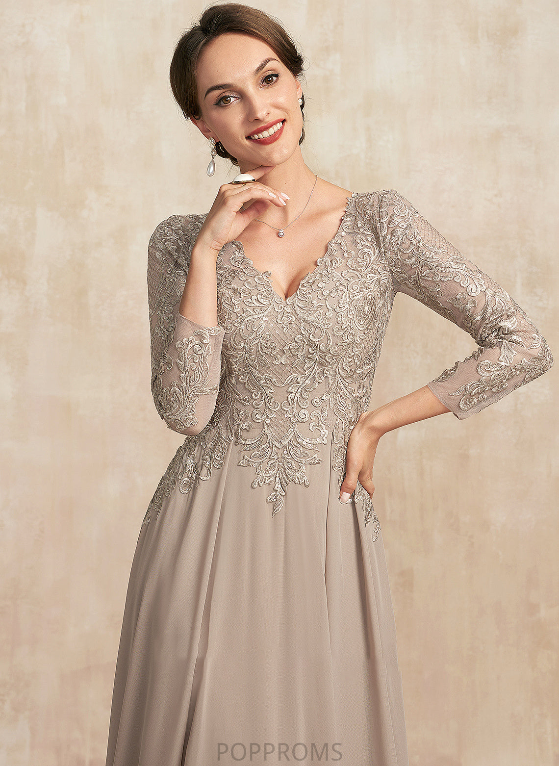 Bride of Chiffon Marlene Mother of the Bride Dresses Lace the Mother V-neck A-Line Floor-Length Dress