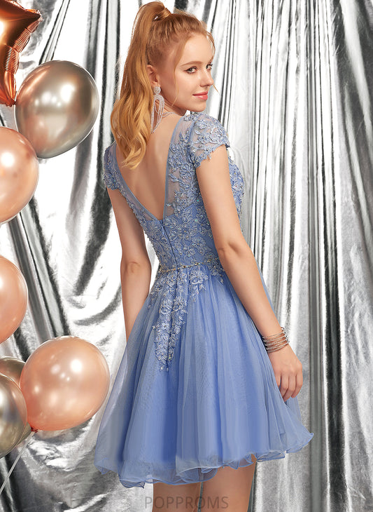 Neck Lace Homecoming Dresses Short/Mini Scoop Beading Lace With Tulle Appliques A-Line Homecoming Virginia Dress