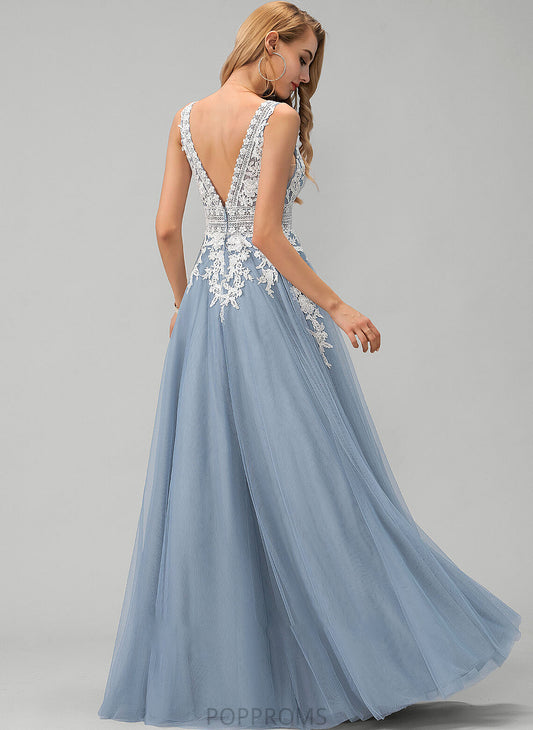 Ball-Gown/Princess Tulle Floor-Length With V-neck Prom Dresses Lace Johanna