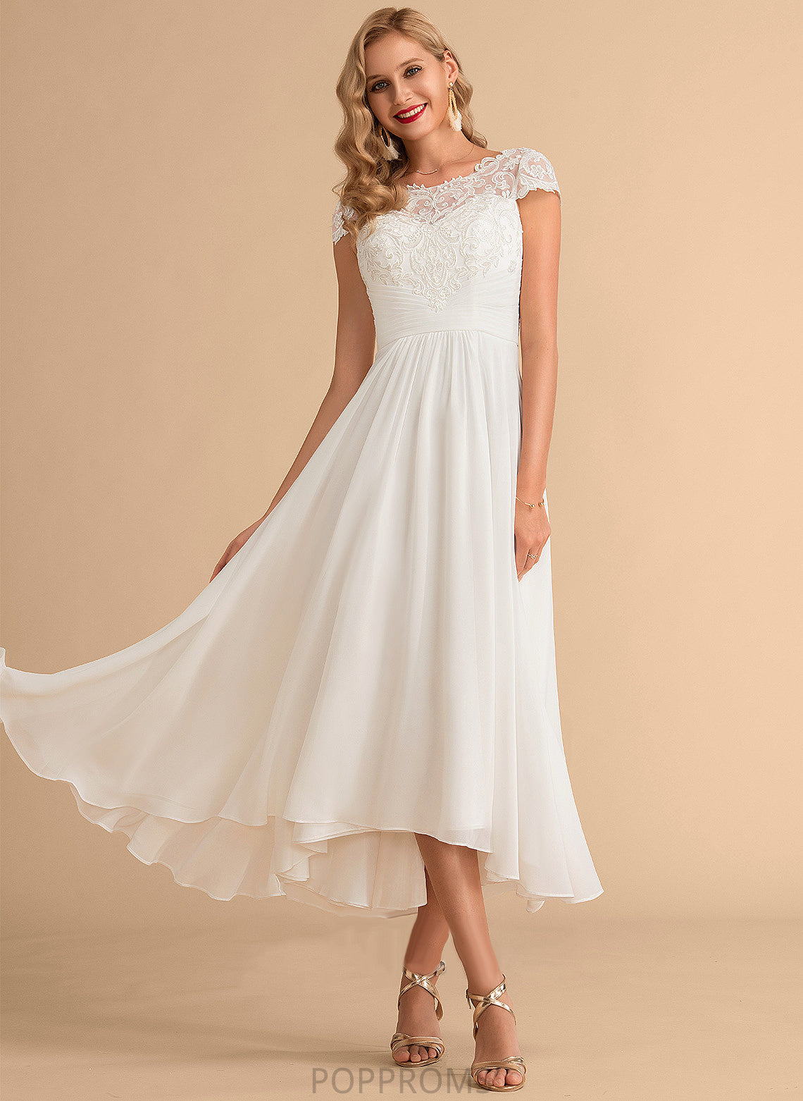 Chiffon Wedding Wedding Dresses A-Line Asymmetrical Lace Dress Scoop Terri