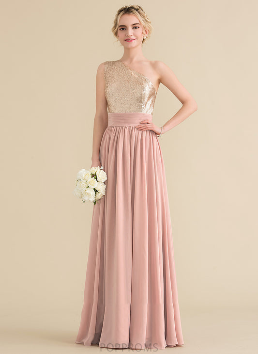 Silhouette Straps One-Shoulder A-Line Length Fabric Sequined Floor-Length Neckline Michaelia Floor Length Sleeveless Bridesmaid Dresses