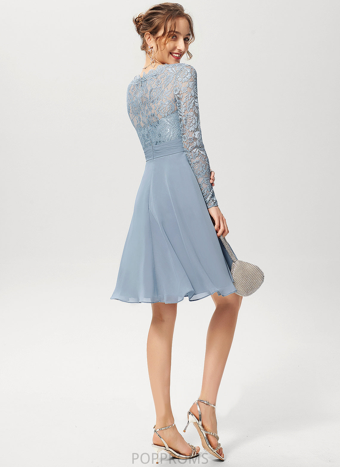 Lace Cocktail V-neck Chiffon Dress Knee-Length A-Line Cocktail Dresses Anna