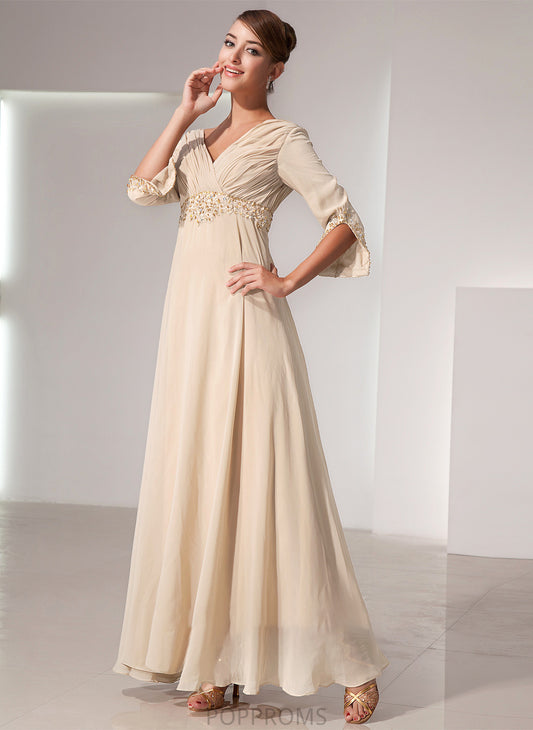 Dress With Ruffle of Beading Bride Chiffon V-neck the Floor-Length Mother Empire Brenda Mother of the Bride Dresses