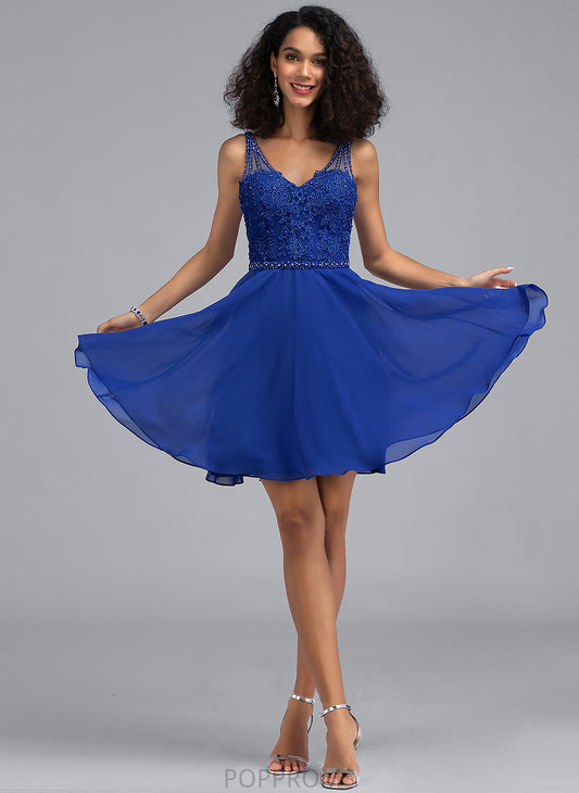 Lace A-Line With Short/Mini V-neck Beading Nydia Homecoming Homecoming Dresses Dress Chiffon