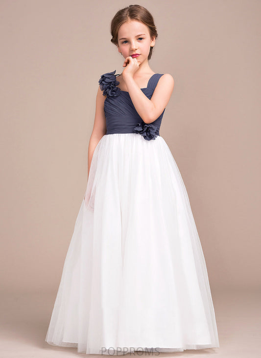 With Tulle Floor-Length Flower(s) Chiffon Junior Bridesmaid Dresses Sweetheart A-Line Ruffle Mina