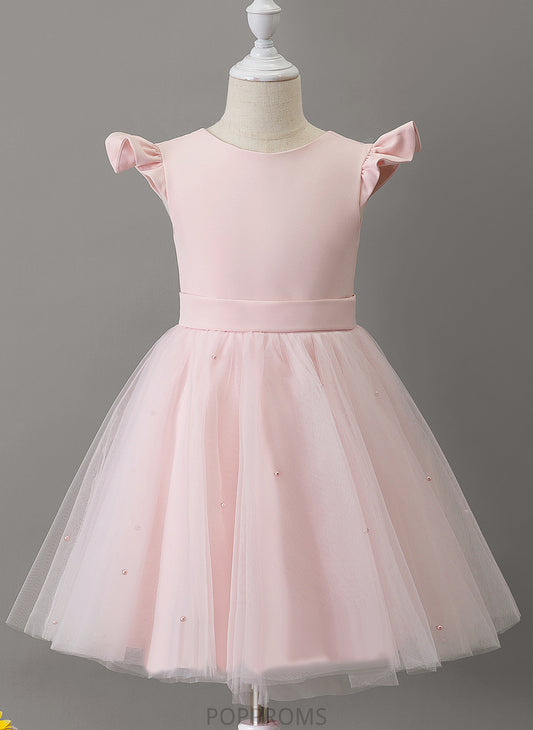 Girl - Flower Girl Dresses Neck Knee-length A-Line Flower Tulle Sleeveless With Dress Ruffles/Beading/Bow(s) Scoop Kayla