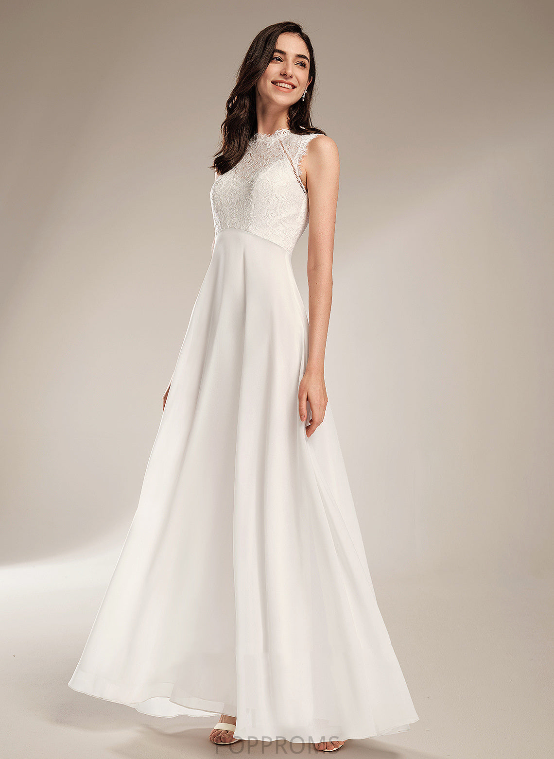 Wedding Scoop Cecilia Neck Floor-Length Dress With Lace Chiffon Wedding Dresses A-Line