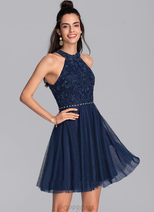 Tulle Lace Beading A-Line Scoop Short/Mini Homecoming Ingrid Neck With Homecoming Dresses Dress