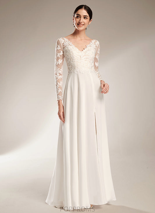 Wedding Alyvia Wedding Dresses V-neck Chiffon Dress Floor-Length A-Line Lace