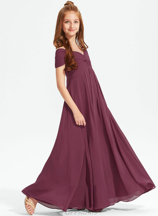 With Cecelia Chiffon Off-the-Shoulder Floor-Length Ruffle A-Line Junior Bridesmaid Dresses