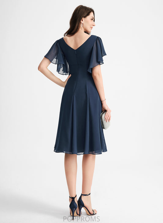 V-neck A-Line Cocktail Dresses Cocktail Chiffon Knee-Length Dress Alexa