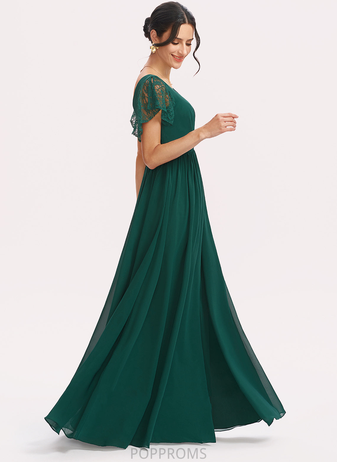 V-neck Silhouette Fabric Embellishment Length Neckline Lace A-Line Floor-Length SplitFront Amiya Floor Length Bridesmaid Dresses