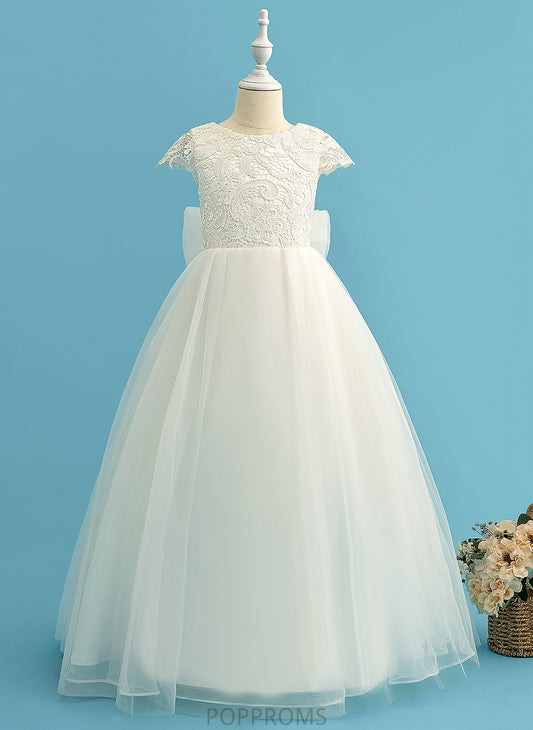 Lorna Flower Girl Dresses Flower Girl With Ball-Gown/Princess Tulle/Lace - Neck Dress Bow(s) Floor-length Sleeves Short Scoop