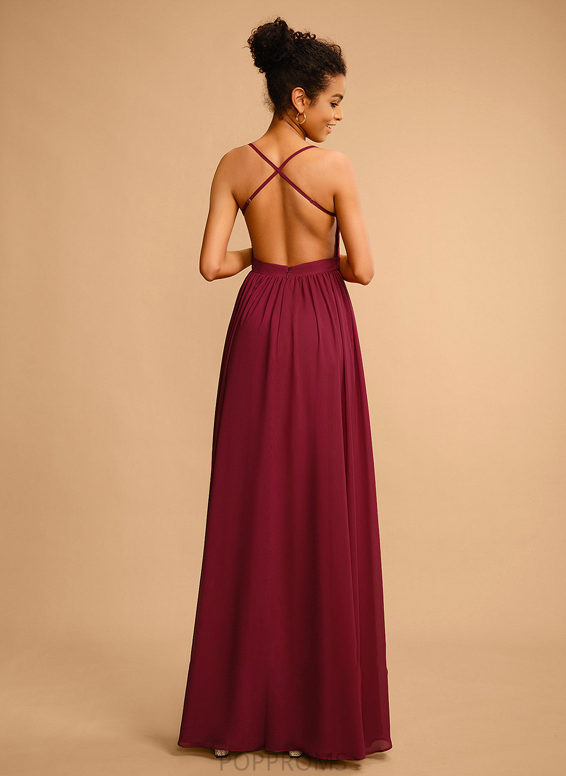 Lace V-neck Madeleine Chiffon A-Line With Floor-Length Prom Dresses