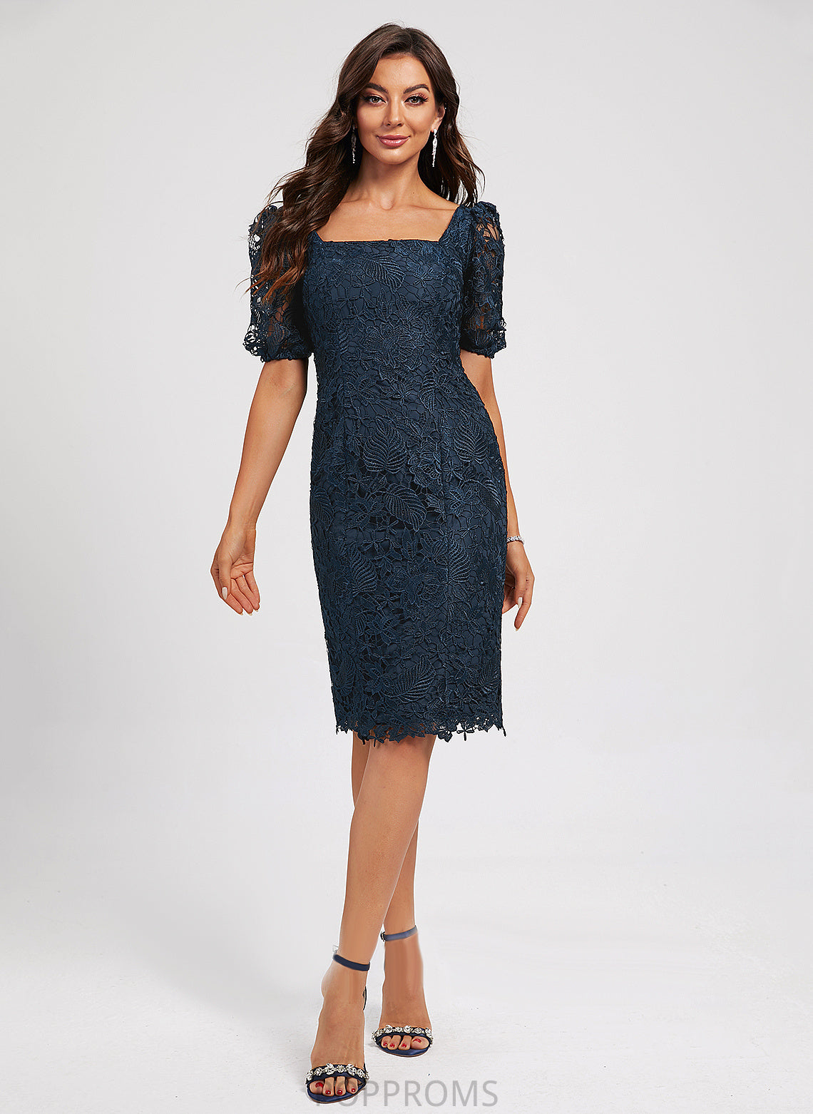 Sheath/Column Square Lace Lace Val With Cocktail Dresses Neckline Cocktail Knee-Length Dress