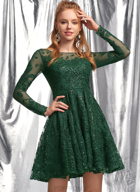 Lace Short/Mini A-Line Sequins With Neck Homecoming Lace Dress Homecoming Dresses Taniya Scoop