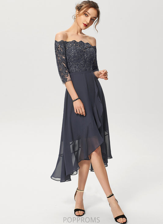 Off-the-Shoulder Cocktail Dresses With A-Line Asymmetrical Nancy Cocktail Lace Chiffon Sequins Dress