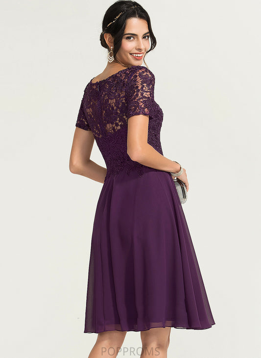 Cocktail Dulce Lace Scoop Neck Knee-Length Cocktail Dresses A-Line Chiffon Dress