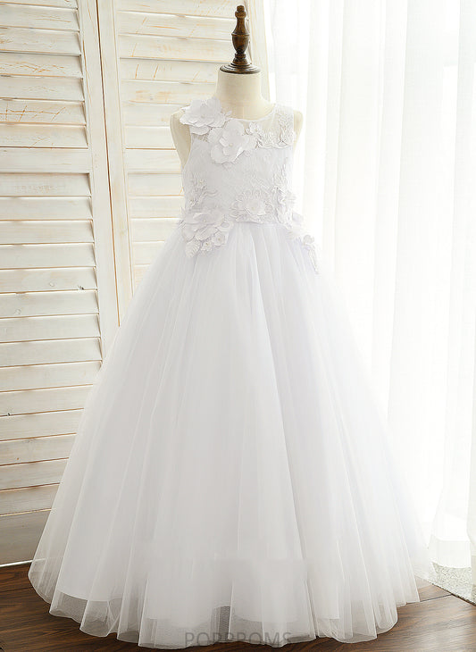 Flower Sleeveless - With Neck Willow Flower Girl Dresses Dress Floor-length Girl Appliques Ball-Gown/Princess Satin/Tulle/Lace Scoop