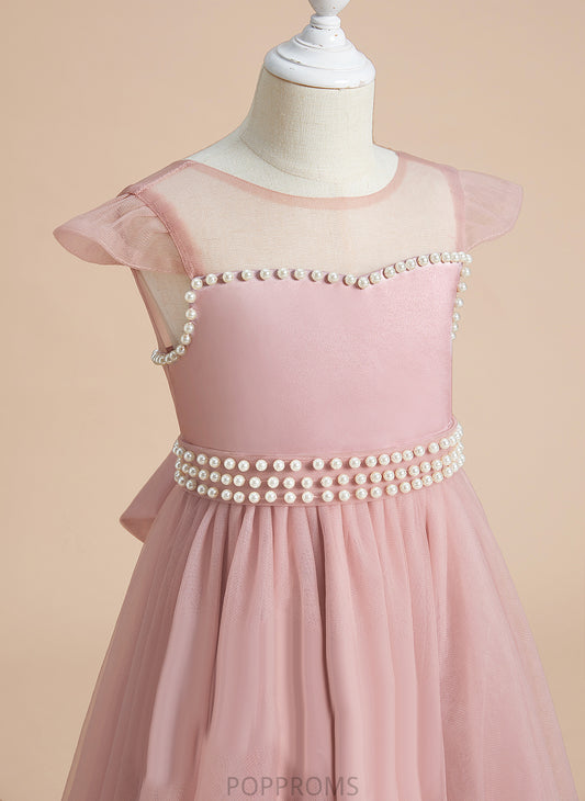 Beading/Bow(s) Flower Girl Dresses Knee-length Scoop - A-Line With Girl Flower Sleeveless Satin/Tulle Carissa Neck Dress