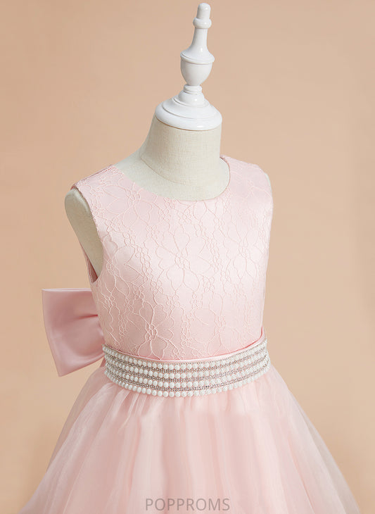 Dress Neck With Scoop Flower Girl Dresses Girl - Sleeveless Beading/Bow(s) Ball-Gown/Princess Iris Organza/Lace Flower Ankle-length