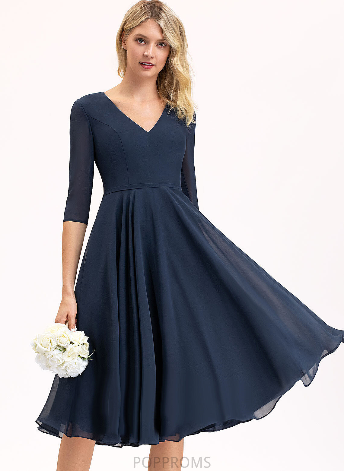 Knee-Length Chiffon A-Line Pockets Londyn Cocktail V-neck Dress With Cocktail Dresses