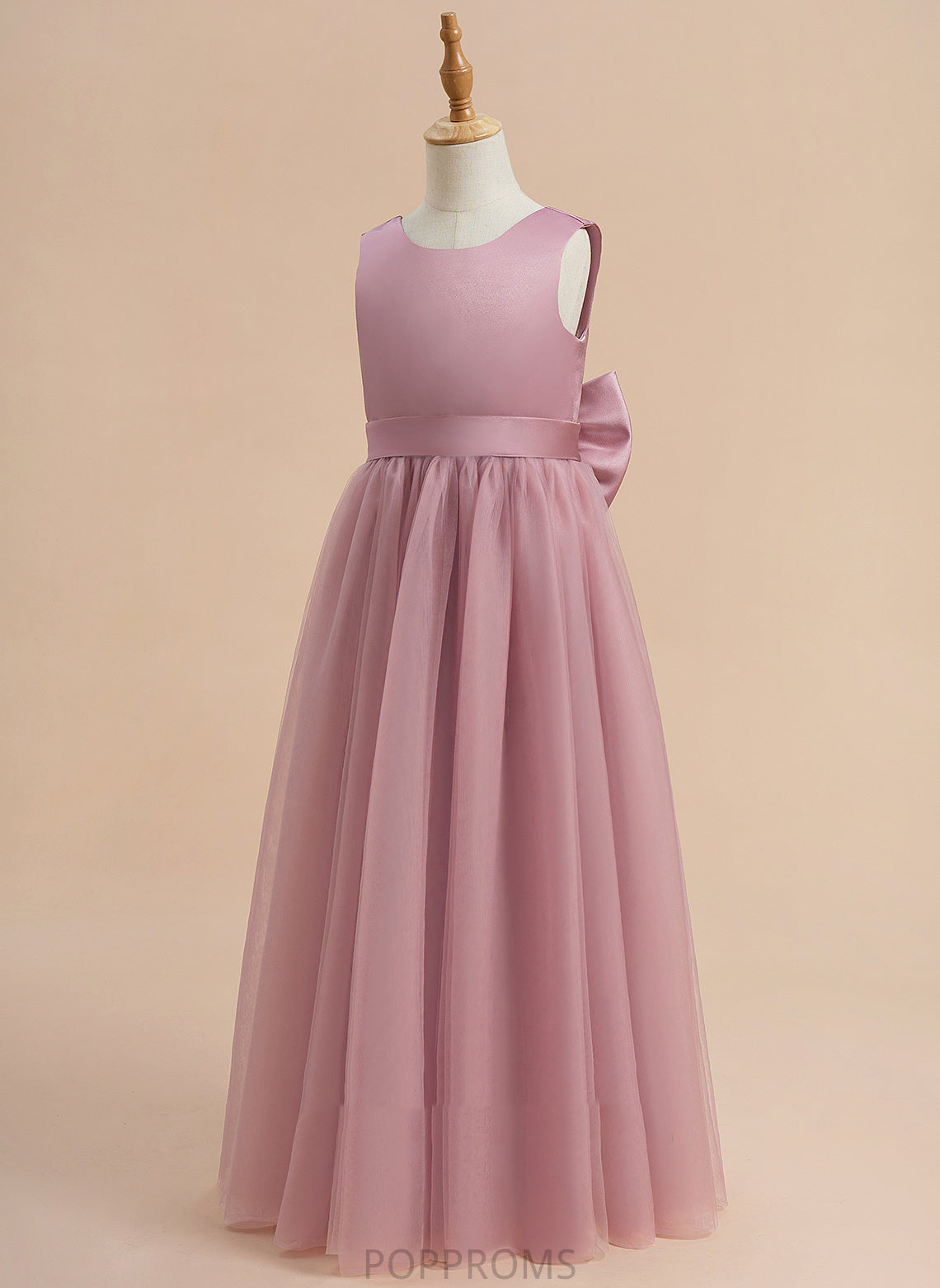 A-Line Floor-length With Sleeveless Flower Scoop - Neck Alison Girl Flower Girl Dresses Dress Bow(s) Satin/Tulle