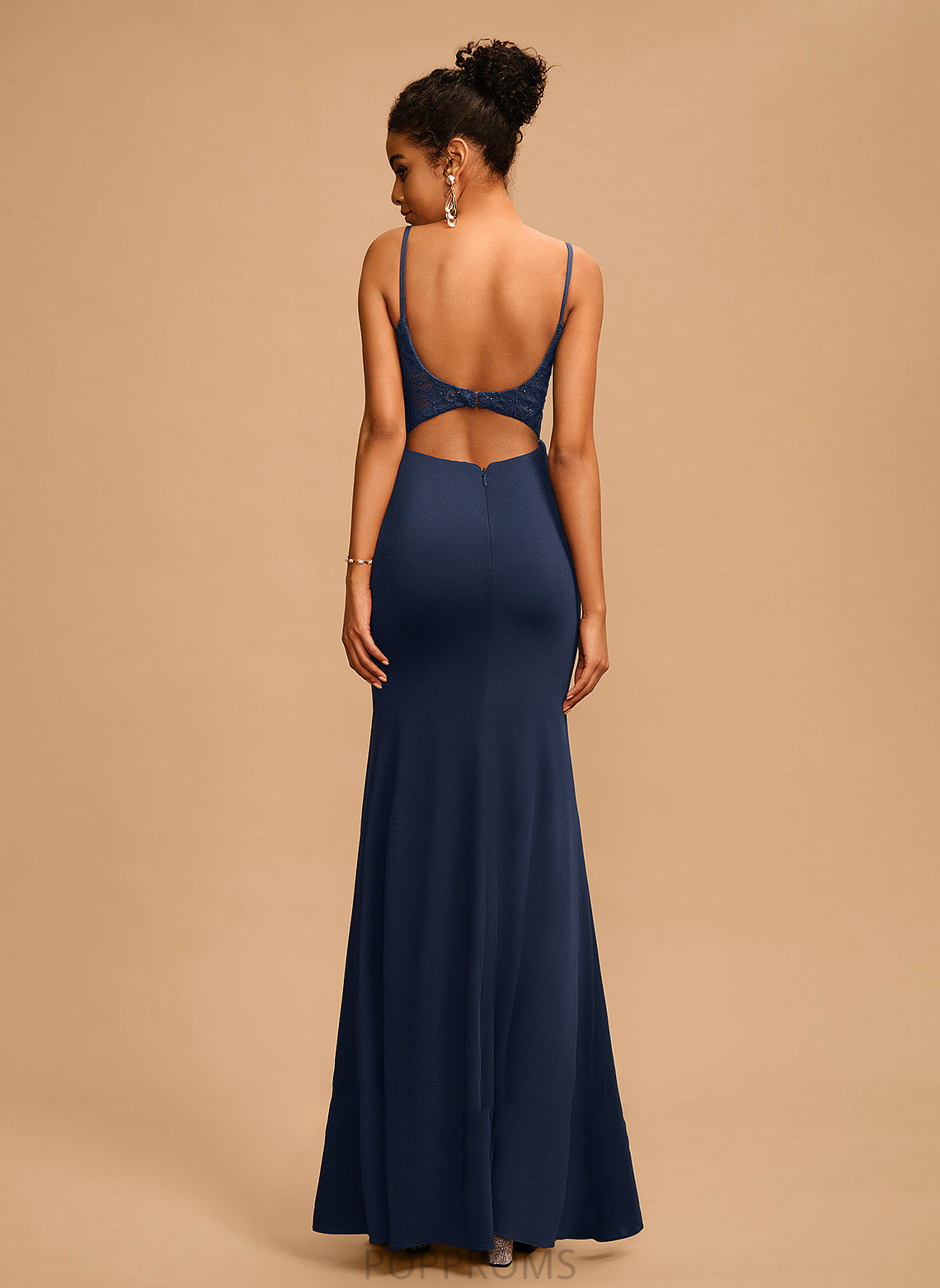 Beading Lillian Sequins Jersey Neck Scoop Floor-Length Sheath/Column With Lace Prom Dresses