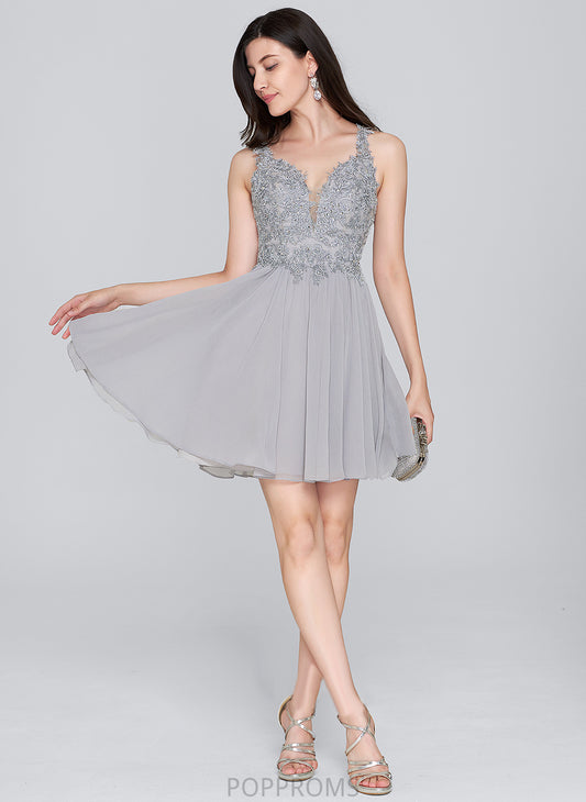 With Dress Homecoming Chiffon Mara A-Line Beading Short/Mini Sweetheart Lace Homecoming Dresses Sequins