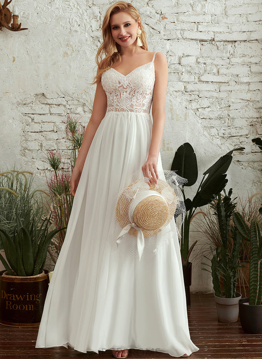 Dress V-neck With Beading Lace Chiffon Wedding A-Line Presley Floor-Length Wedding Dresses