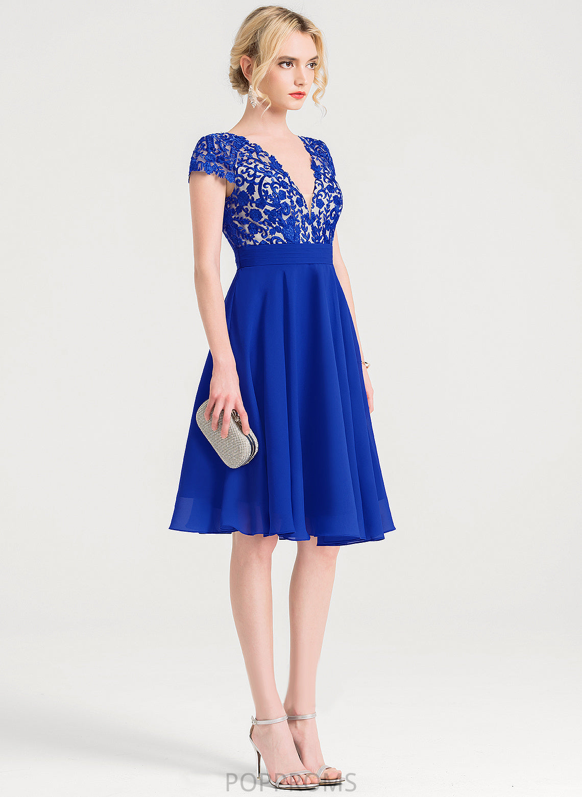 A-Line Knee-Length Lace Cocktail Cocktail Dresses V-neck With Sierra Chiffon Dress Ruffle