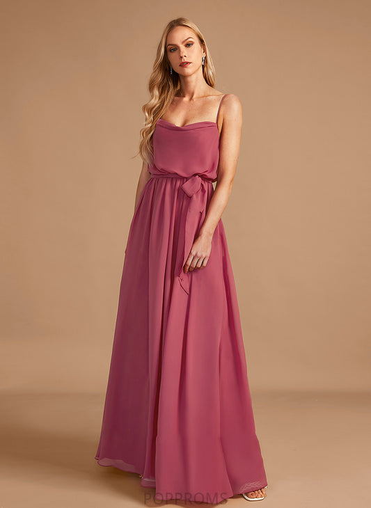 CowlNeck SplitFront Ruffle Neckline Fabric Floor-Length Silhouette A-Line Length Embellishment Giada Sleeveless Bridesmaid Dresses