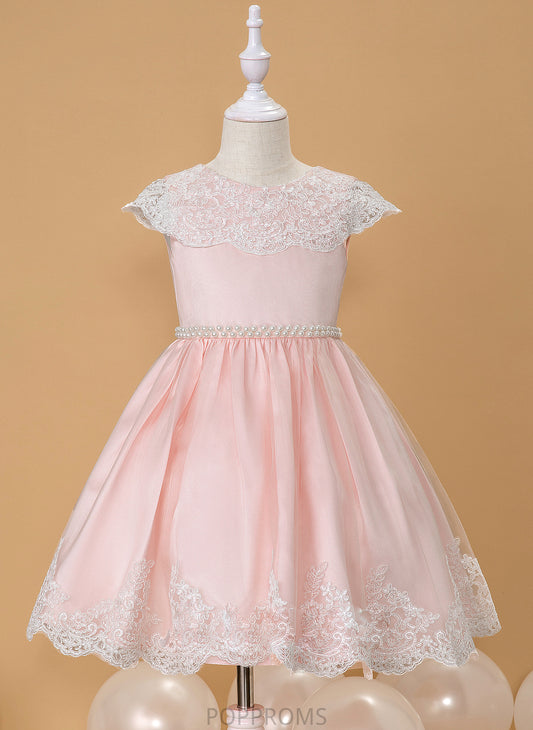 Flower Satin/Lace Knee-length With Girl Beading/Bow(s) Flower Girl Dresses Sleeveless Scoop - Dress Ball-Gown/Princess Neck Salome