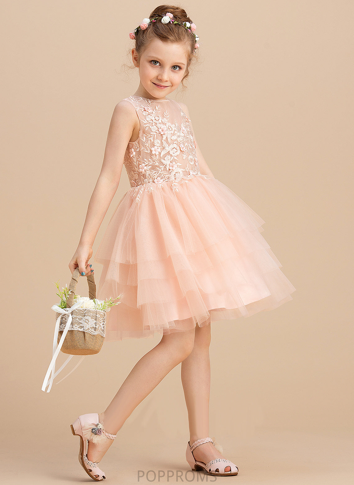 Girl Sleeveless Scoop With Tulle/Lace Ball-Gown/Princess Neck Mylie Dress Flower Girl Dresses Knee-length Lace/Beading - Flower