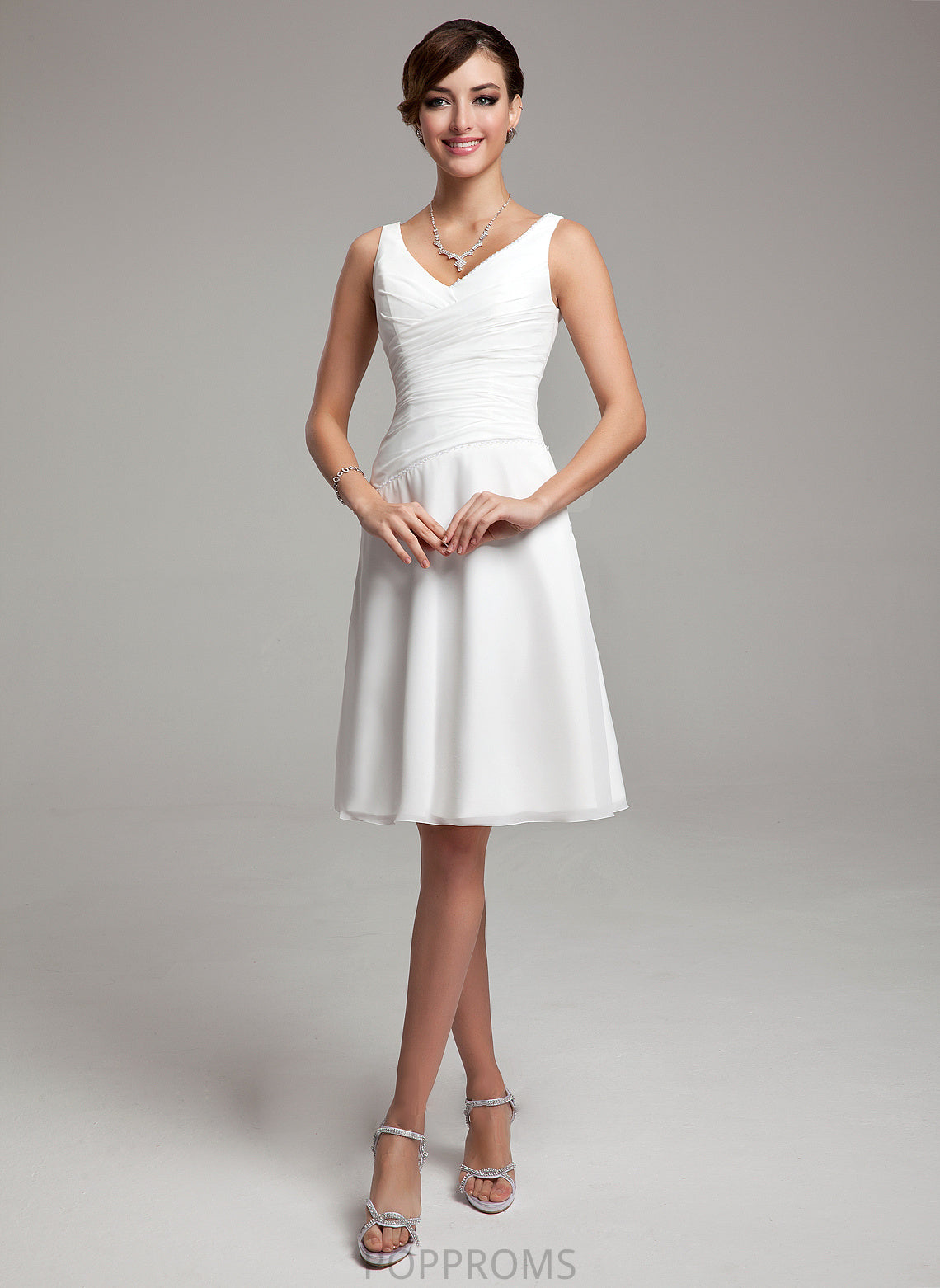 Length V-neck Embellishment A-Line Beading Knee-Length Sequins Silhouette Fabric Neckline Ruffle Sage Bridesmaid Dresses