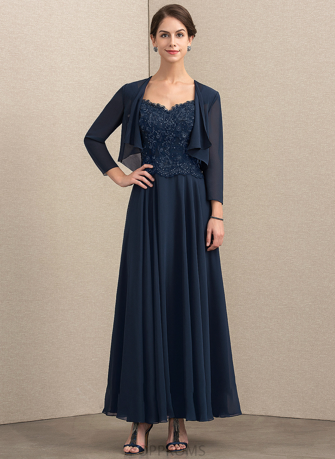 A-Line of Lace Sequins Mother With V-neck Bride Kelsie Dress the Chiffon Mother of the Bride Dresses Ankle-Length