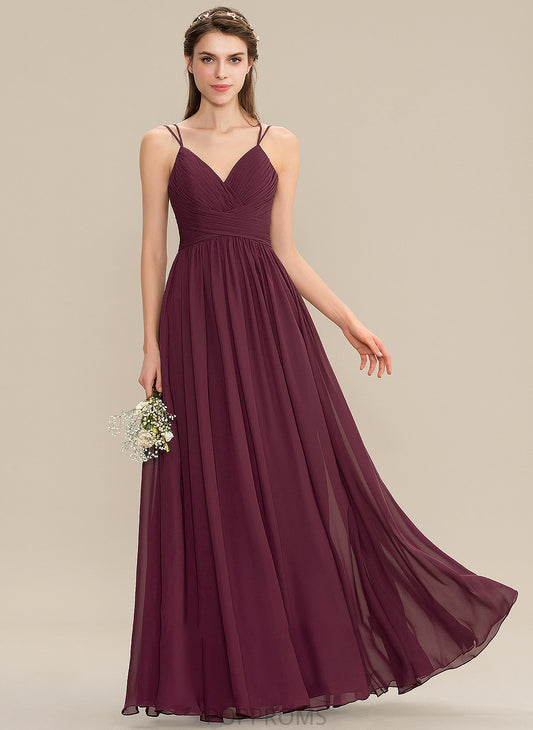 Floor-Length A-Line V-neck Embellishment Length Ruffle Neckline Silhouette Fabric Mila Sleeveless Floor Length Bridesmaid Dresses