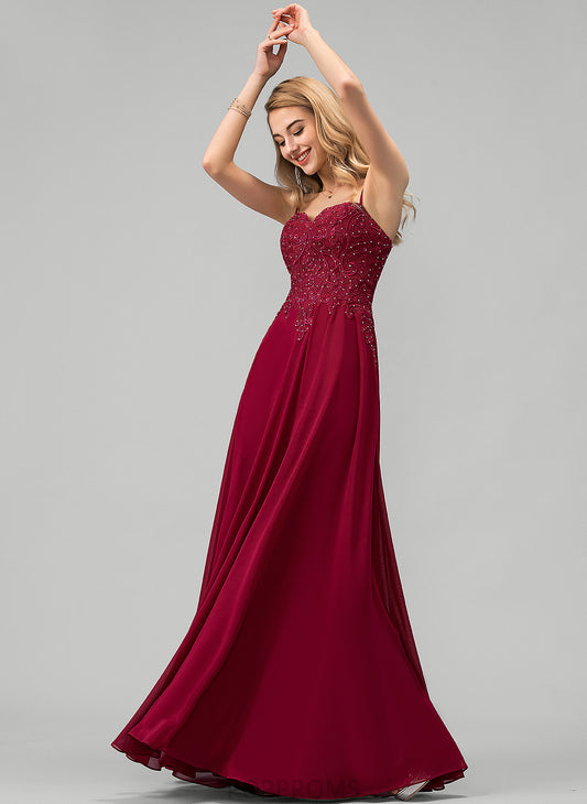 Lace Floor-Length Sue Sweetheart Chiffon With A-Line Rhinestone Prom Dresses