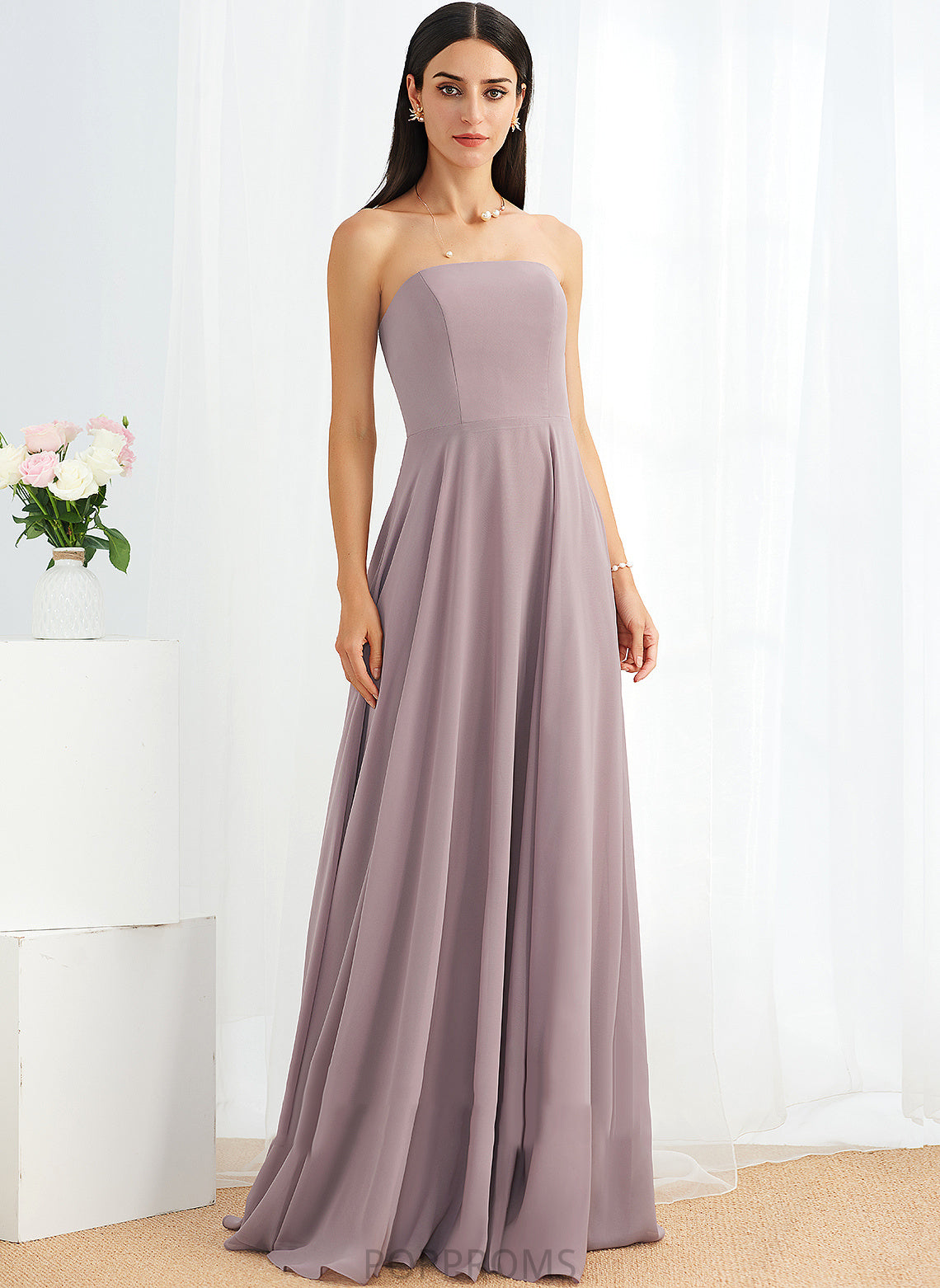 Strapless SplitFront Floor-Length Silhouette Neckline Length A-Line Fabric Embellishment Peyton Natural Waist Floor Length Bridesmaid Dresses