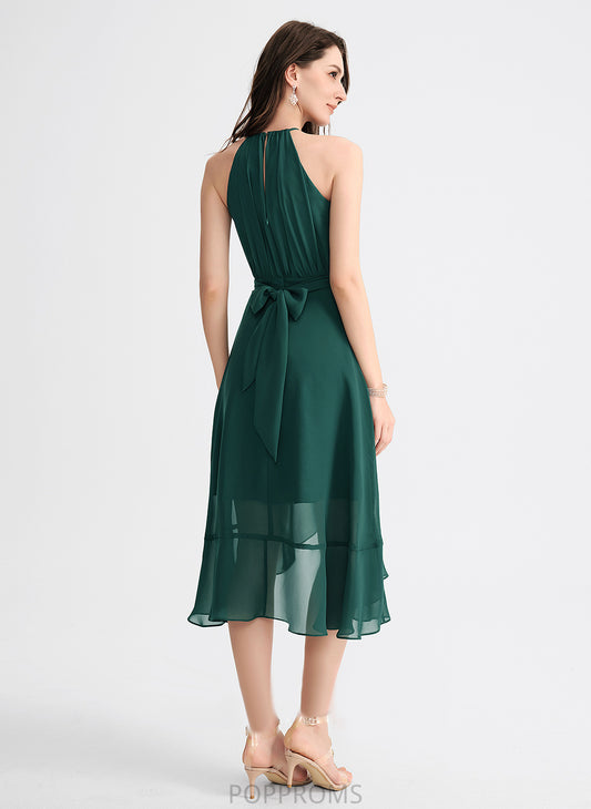 Cocktail Dresses Ruffle Cocktail A-Line Asymmetrical Bow(s) Ciara Scoop Dress Chiffon Neck With