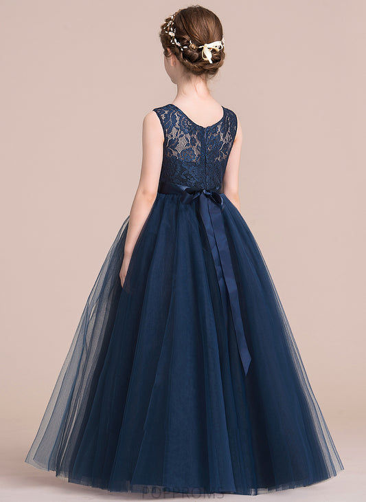 Ursula Ball-Gown/PrincessScoopNeckFloor-LengthTulleJuniorBridesmaidDressWithSash#126265 Junior Bridesmaid Dresses