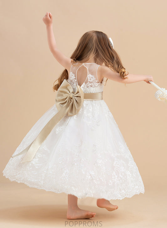 With Sash/Bow(s) Brisa Sleeveless Neck A-Line/Princess Girl Dress Flower Ankle-length Flower Girl Dresses - Scoop Satin/Tulle/Lace