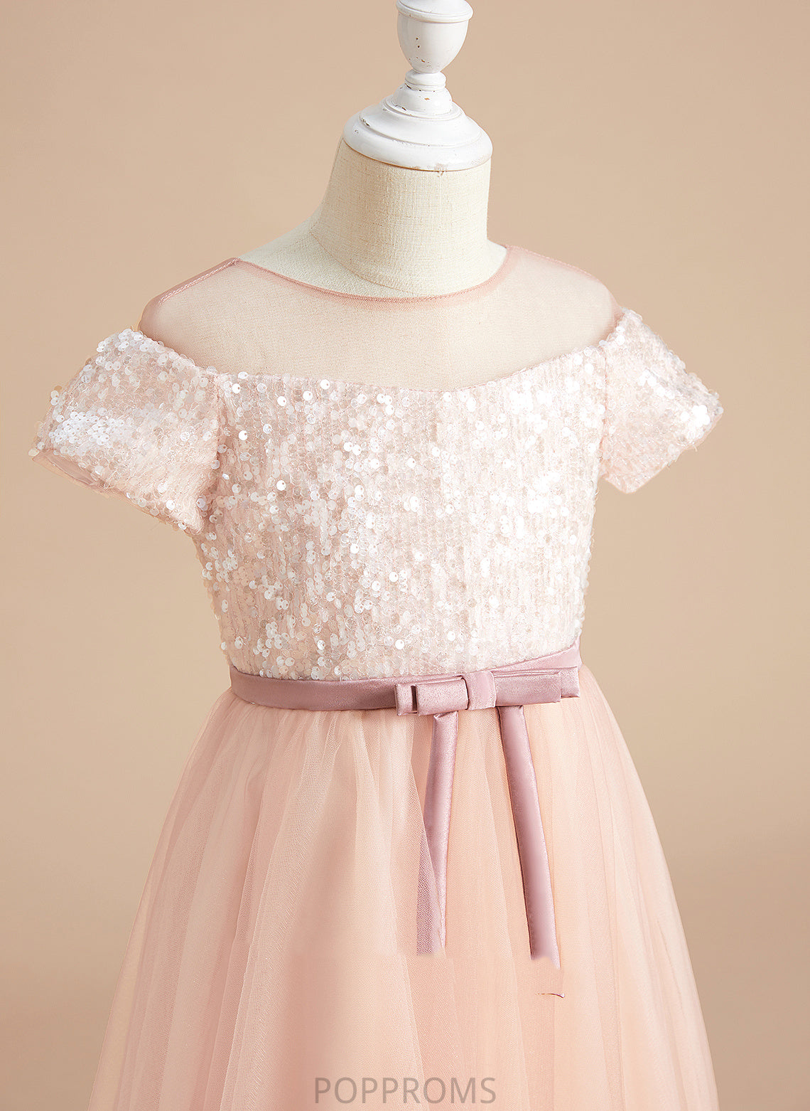 Dress Girl - Alisson Scoop Flower Tea-length Tulle Neck Sleeves Sash/Bow(s) With A-Line Flower Girl Dresses Short