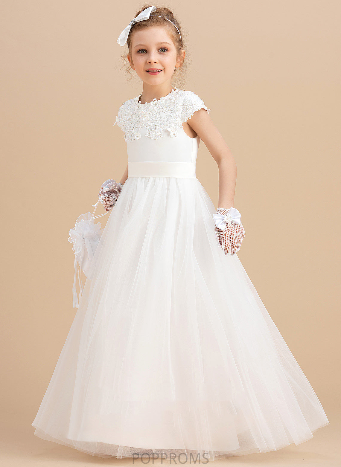 Floor-length Flower - Ball Scoop Girl Neck Satin/Tulle Ximena Beading/Appliques Sleeveless With Flower Girl Dresses Gown Dress