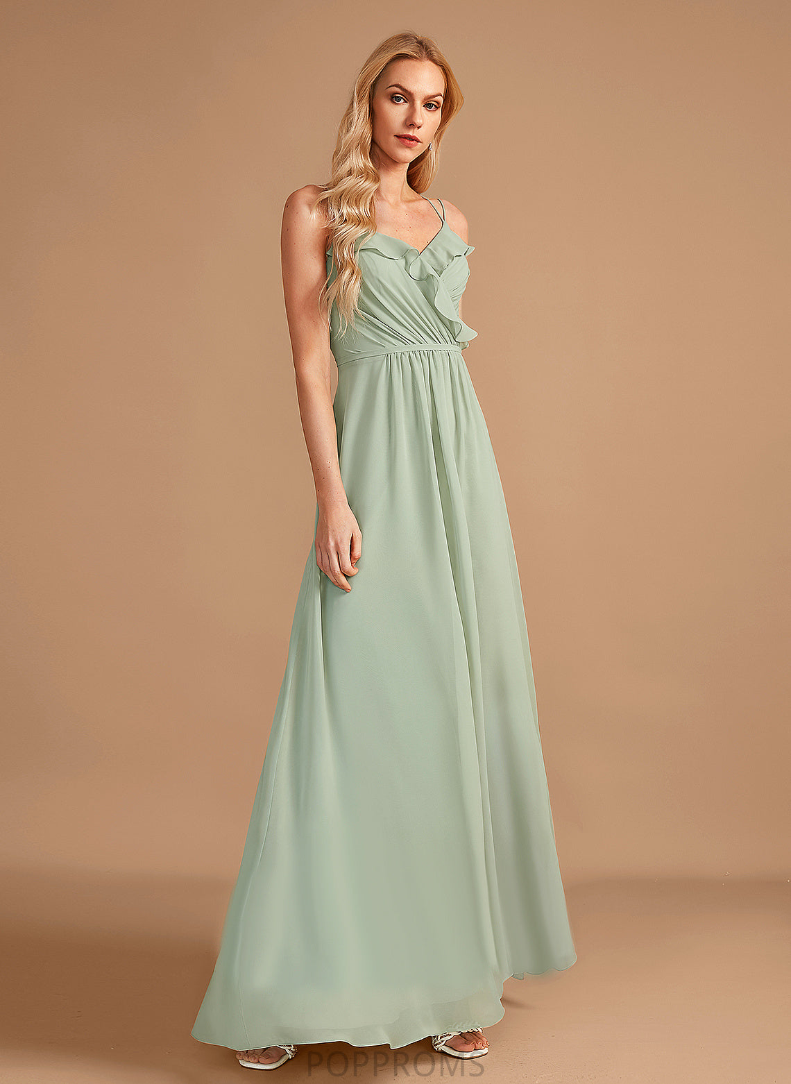 A-Line V-neck Neckline Silhouette Floor-Length Embellishment Ruffle Fabric Length Danika Sleeveless Floor Length Bridesmaid Dresses